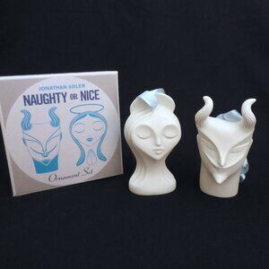 NEW JONATHAN ADLER NAUGHTY & NICE ANGEL DEVIL PORCELAIN ORNAMENT SET
